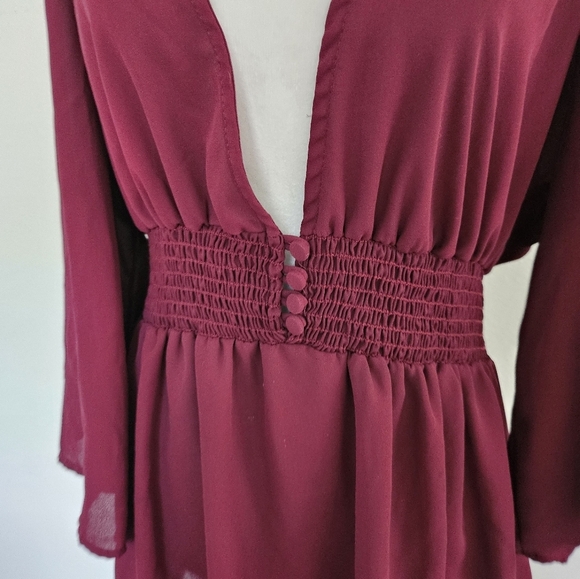 Torrid Babydoll Women's Elegant Burgundy Georgette Smocked Blouse Size 2X. - Picture 5 of 15